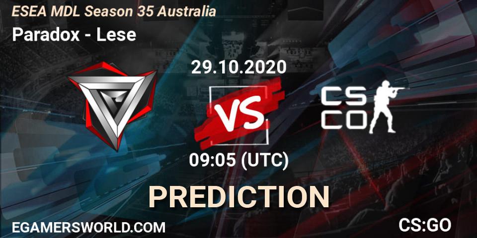 Pronóstico Paradox - Lese. 29.10.2020 at 09:05, Counter-Strike (CS2), ESEA MDL Season 35 Australia