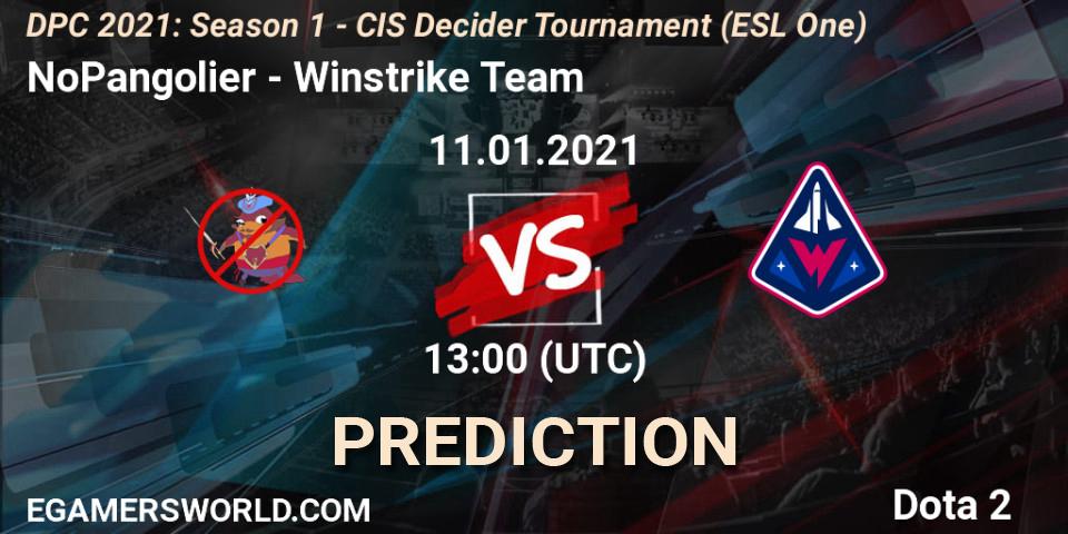 Pronóstico NoPangolier - Winstrike Team. 11.01.2021 at 13:00, Dota 2, DPC 2021: Season 1 - CIS Decider Tournament (ESL One)