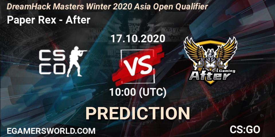 Pronóstico Paper Rex - After. 17.10.2020 at 10:00, Counter-Strike (CS2), DreamHack Masters Winter 2020 Asia Open Qualifier