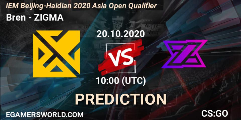 Pronóstico Bren - ZIGMA. 20.10.2020 at 10:00, Counter-Strike (CS2), IEM Beijing-Haidian 2020 Asia Open Qualifier