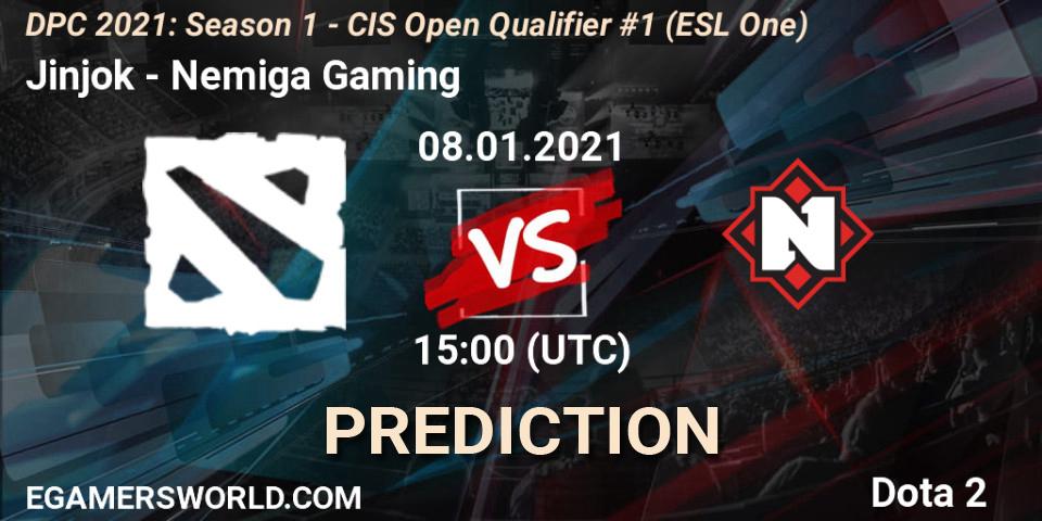 Pronóstico Jinjok - Nemiga Gaming. 08.01.2021 at 15:00, Dota 2, DPC 2021: Season 1 - CIS Open Qualifier #1 (ESL One)