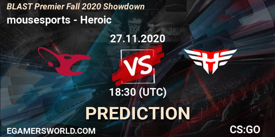 Pronóstico mousesports - Heroic. 27.11.2020 at 19:15, Counter-Strike (CS2), BLAST Premier Fall 2020 Showdown