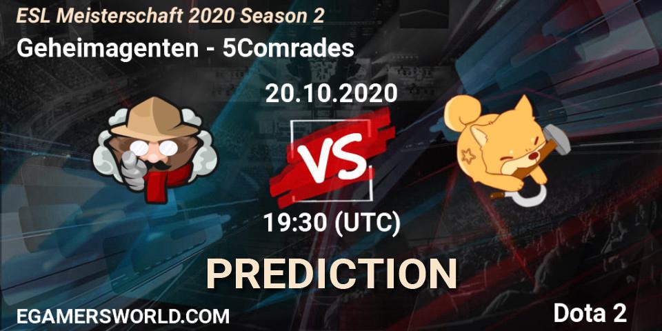 Pronóstico Geheimagenten - 5Comrades. 22.10.2020 at 17:15, Dota 2, ESL Meisterschaft 2020 Season 2
