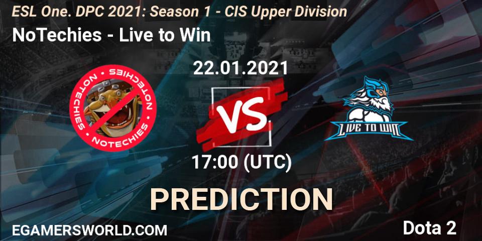 Pronóstico NoTechies - Live to Win. 22.01.2021 at 17:34, Dota 2, ESL One. DPC 2021: Season 1 - CIS Upper Division