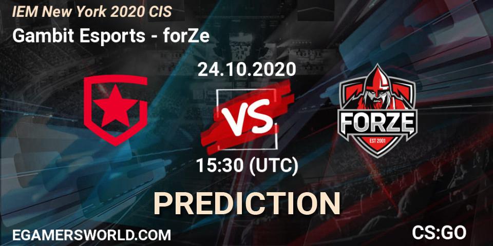 Pronóstico Gambit Esports - forZe. 24.10.2020 at 15:30, Counter-Strike (CS2), IEM New York 2020 CIS