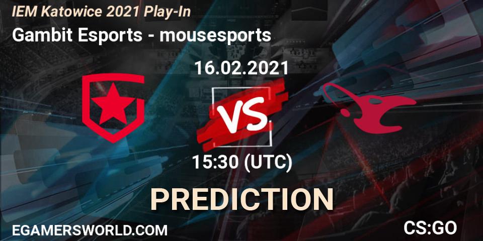 Pronóstico Gambit Esports - mousesports. 16.02.21, CS2 (CS:GO), IEM Katowice 2021 Play-In