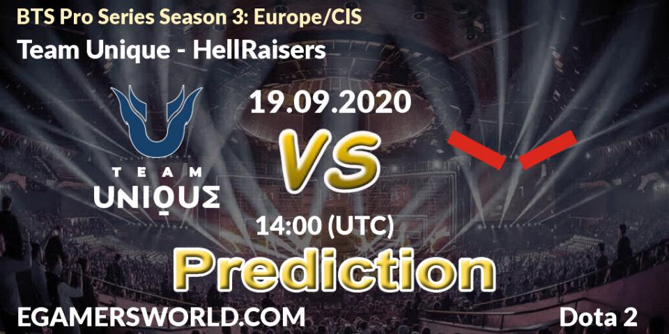 Pronóstico Team Unique - HellRaisers. 19.09.2020 at 12:00, Dota 2, BTS Pro Series Season 3: Europe/CIS