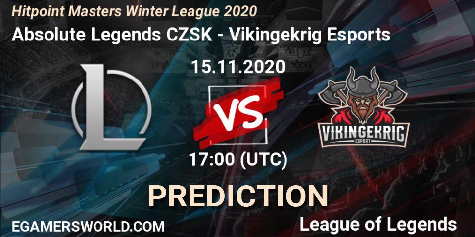 Pronóstico Absolute Legends CZSK - Vikingekrig Esports. 15.11.2020 at 17:00, LoL, Hitpoint Masters Winter League 2020