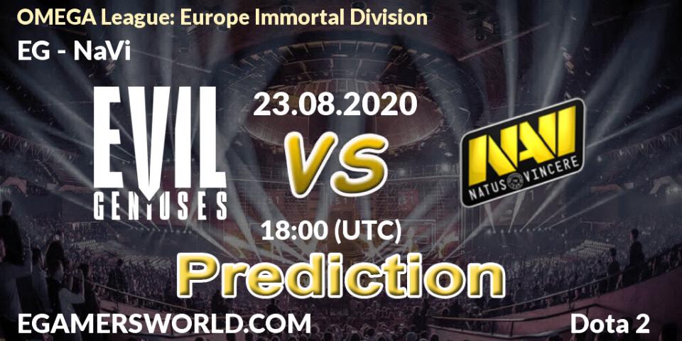 Pronóstico EG - NaVi. 23.08.2020 at 16:21, Dota 2, OMEGA League: Europe Immortal Division