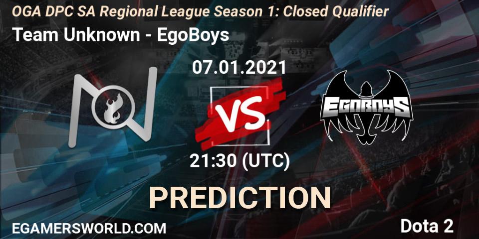 Pronóstico Team Unknown - EgoBoys. 07.01.2021 at 21:32, Dota 2, DPC 2021: Season 1 - South America Closed Qualifier