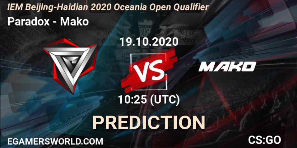Pronóstico Paradox - Mako. 20.10.2020 at 07:00, Counter-Strike (CS2), IEM Beijing-Haidian 2020 Oceania Open Qualifier