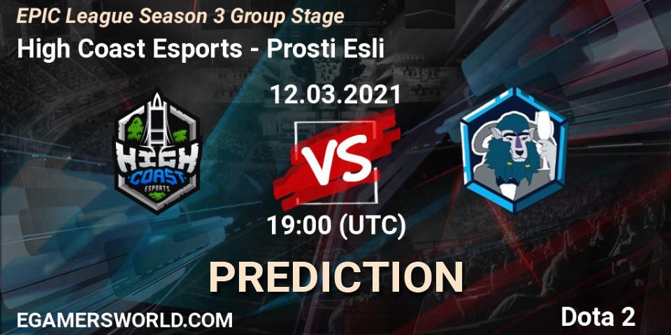 Pronóstico High Coast Esports - Prosti Esli. 12.03.2021 at 19:02, Dota 2, EPIC League Season 3 Group Stage