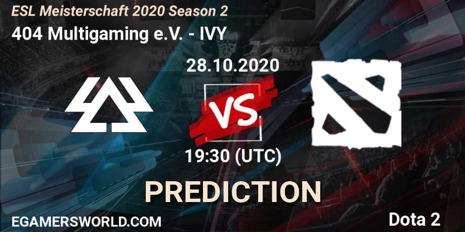 Pronóstico 404 Multigaming e.V. - IVY. 28.10.2020 at 20:14, Dota 2, ESL Meisterschaft 2020 Season 2