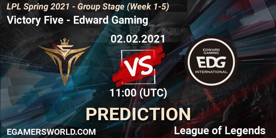 Pronóstico Victory Five - Edward Gaming. 02.02.21, LoL, LPL Spring 2021 - Group Stage (Week 1-5)