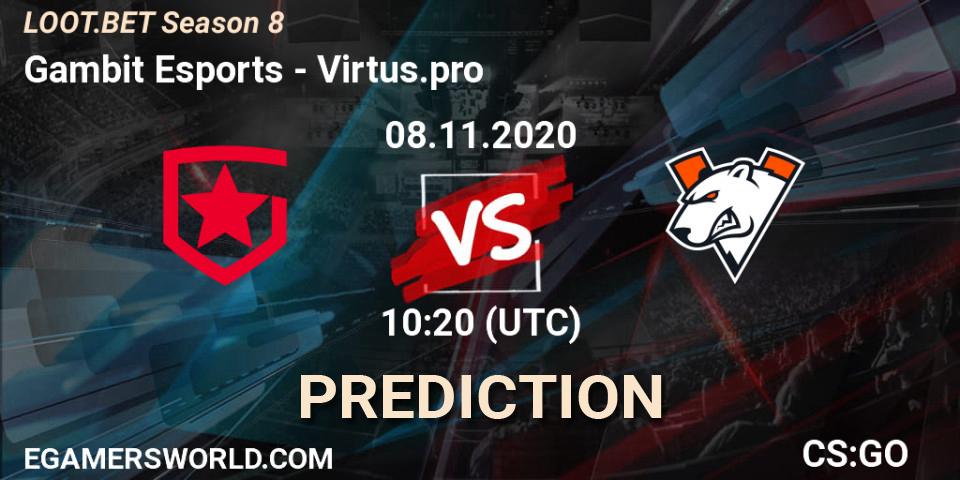 Pronóstico Gambit Esports - Virtus.pro. 08.11.2020 at 10:20, Counter-Strike (CS2), LOOT.BET Season 8