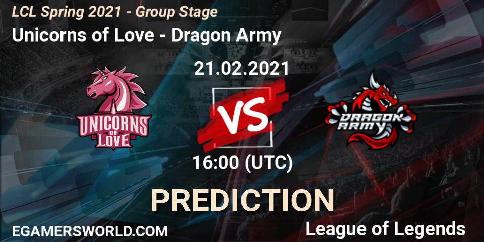 Pronóstico Unicorns of Love - Dragon Army. 21.02.2021 at 16:00, LoL, LCL Spring 2021 - Group Stage