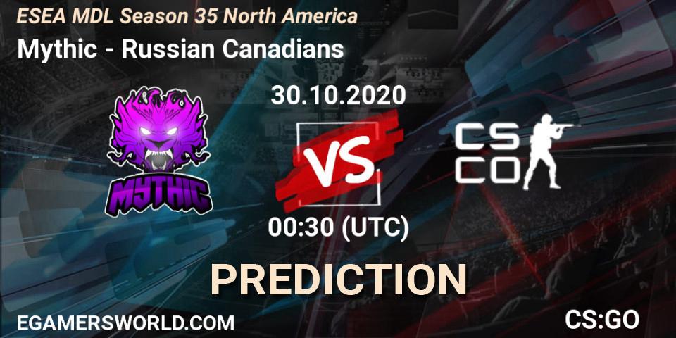 Pronóstico Mythic - Russian Canadians. 30.10.2020 at 00:30, Counter-Strike (CS2), ESEA MDL Season 35 North America