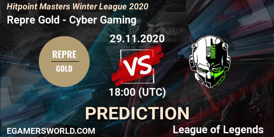 Pronóstico Repre Gold - Cyber Gaming. 29.11.2020 at 19:31, LoL, Hitpoint Masters Winter League 2020
