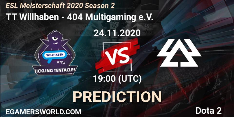 Pronóstico TT Willhaben - 404 Multigaming e.V.. 24.11.2020 at 19:30, Dota 2, ESL Meisterschaft 2020 Season 2