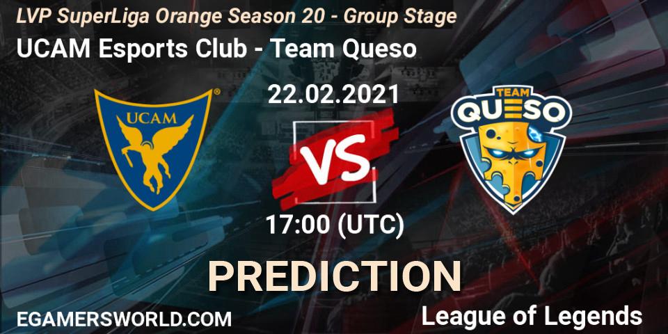 Pronóstico UCAM Esports Club - Team Queso. 22.02.2021 at 17:00, LoL, LVP SuperLiga Orange Season 20 - Group Stage