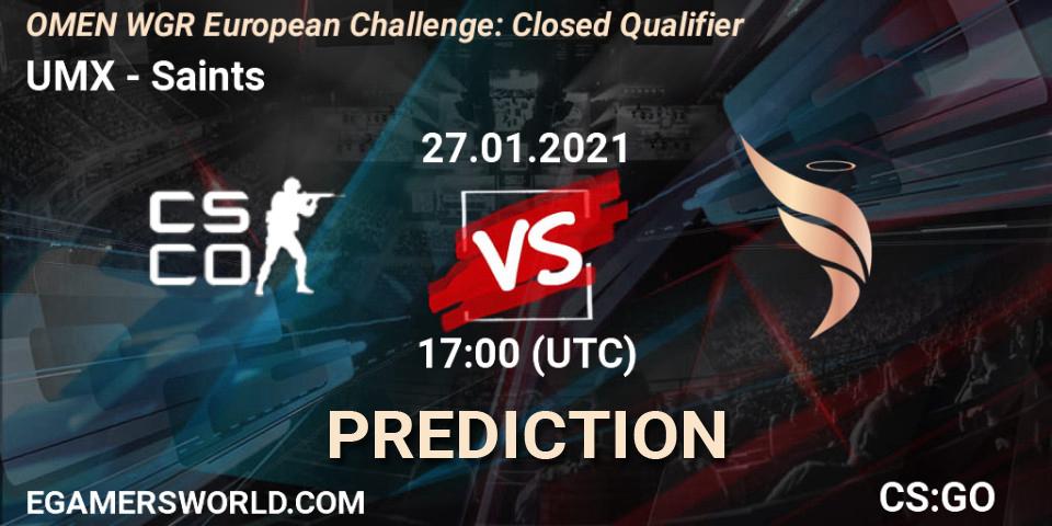 Pronóstico UMX - Saints. 27.01.2021 at 17:30, Counter-Strike (CS2), OMEN WGR European Challenge: Closed Qualifier