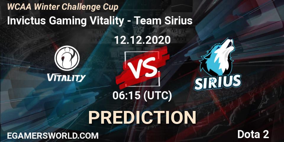 Pronóstico Invictus Gaming Vitality - Team Sirius. 12.12.2020 at 06:16, Dota 2, WCAA Winter Challenge Cup