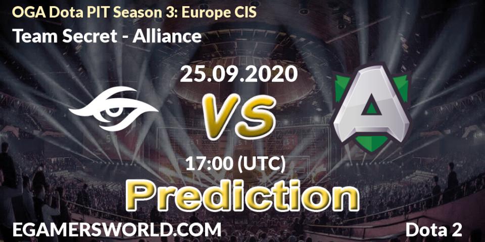 Pronóstico Team Secret - Alliance. 25.09.2020 at 16:43, Dota 2, OGA Dota PIT Season 3: Europe CIS