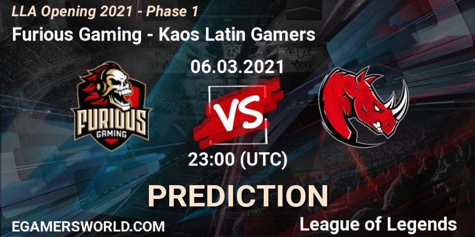 Pronóstico Furious Gaming - Kaos Latin Gamers. 06.03.2021 at 23:00, LoL, LLA Opening 2021 - Phase 1