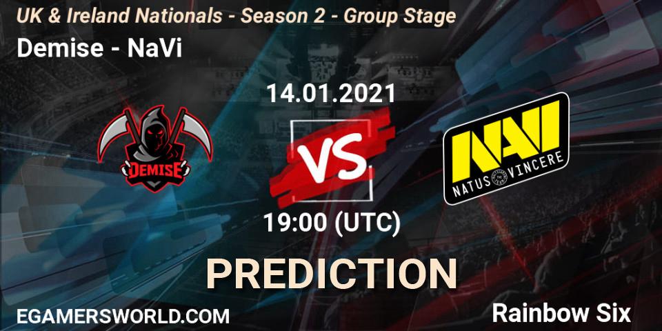 Pronóstico Demise - NaVi. 14.01.2021 at 19:00, Rainbow Six, UK & Ireland Nationals - Season 2 - Group Stage