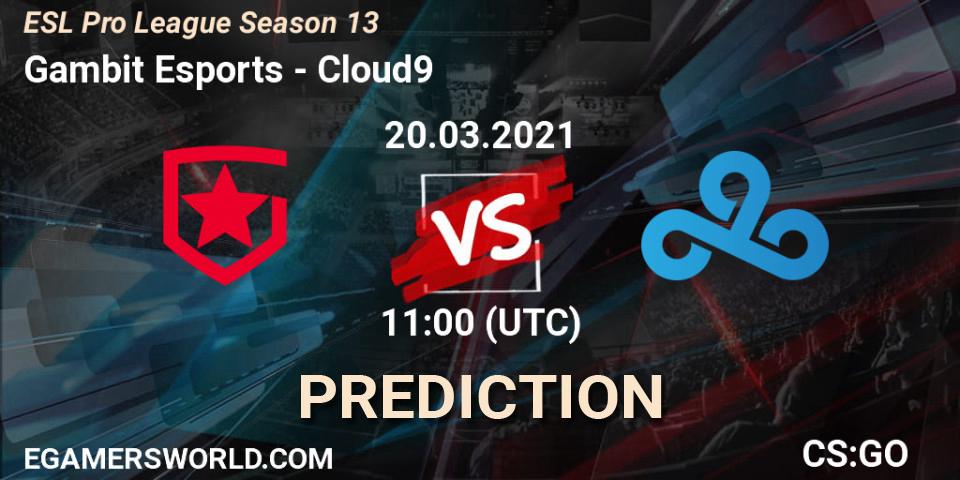 Pronóstico Gambit Esports - Cloud9. 20.03.2021 at 11:00, Counter-Strike (CS2), ESL Pro League Season 13