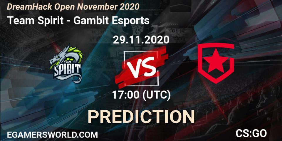 Pronóstico Team Spirit - Gambit Esports. 29.11.2020 at 17:00, Counter-Strike (CS2), DreamHack Open November 2020