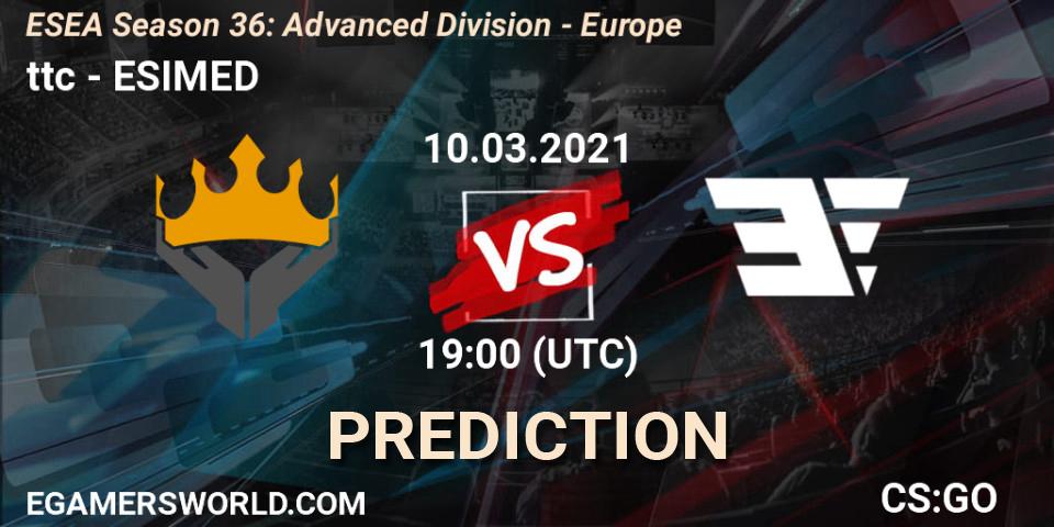 Pronóstico ttc - ESIMED. 10.03.2021 at 19:00, Counter-Strike (CS2), ESEA Season 36: Europe - Advanced Division