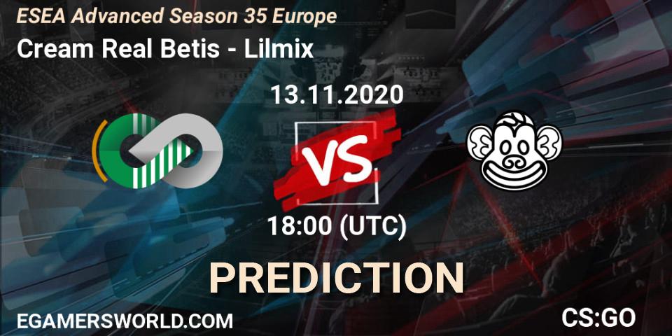 Pronóstico Cream Real Betis - Lilmix. 13.11.2020 at 18:00, Counter-Strike (CS2), ESEA Advanced Season 35 Europe