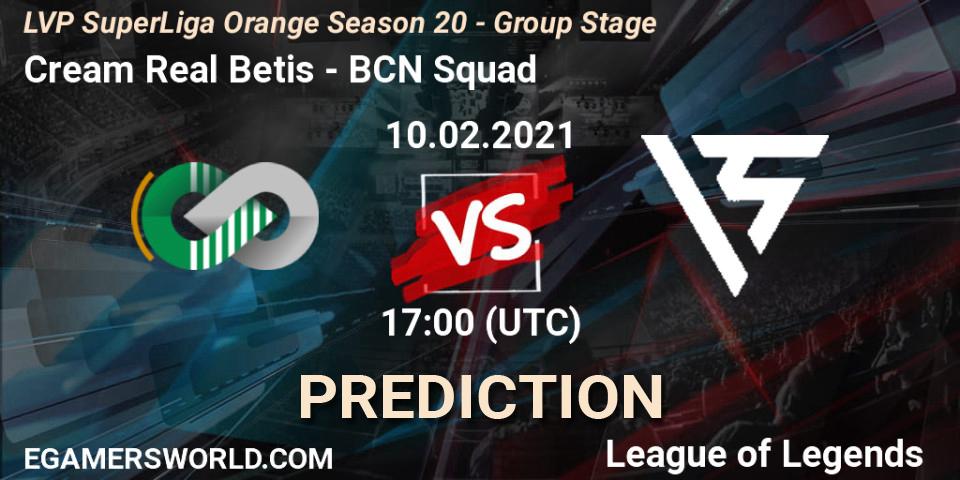 Pronóstico Cream Real Betis - BCN Squad. 10.02.2021 at 17:00, LoL, LVP SuperLiga Orange Season 20 - Group Stage
