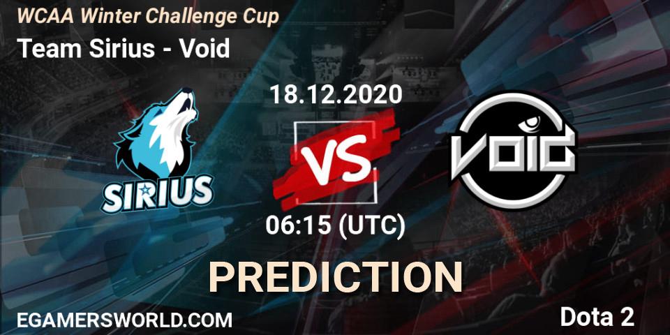 Pronóstico Team Sirius - Void. 18.12.2020 at 06:47, Dota 2, WCAA Winter Challenge Cup