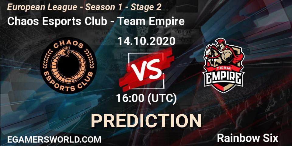 Pronóstico Chaos Esports Club - Team Empire. 14.10.20, Rainbow Six, European League - Season 1 - Stage 2