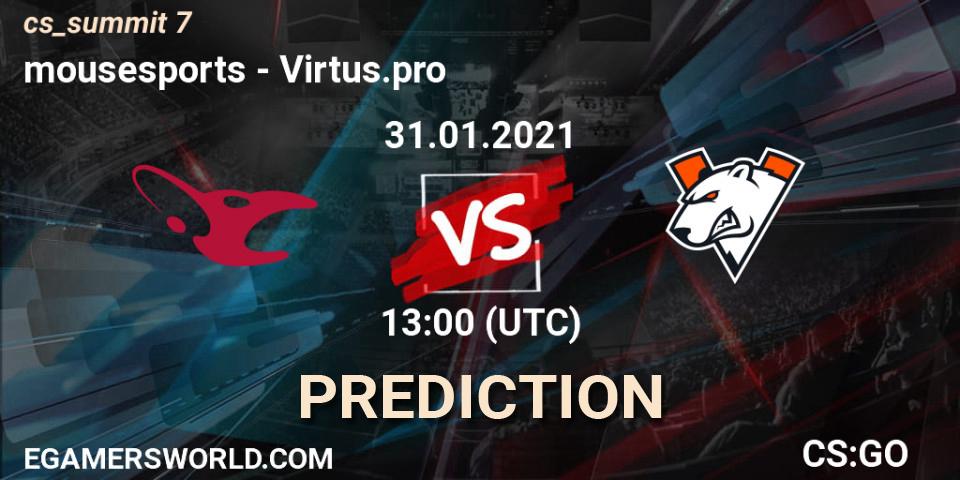 Pronóstico mousesports - Virtus.pro. 31.01.2021 at 13:00, Counter-Strike (CS2), cs_summit 7
