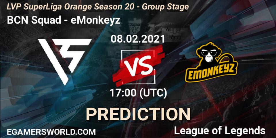 Pronóstico BCN Squad - eMonkeyz. 08.02.2021 at 17:00, LoL, LVP SuperLiga Orange Season 20 - Group Stage