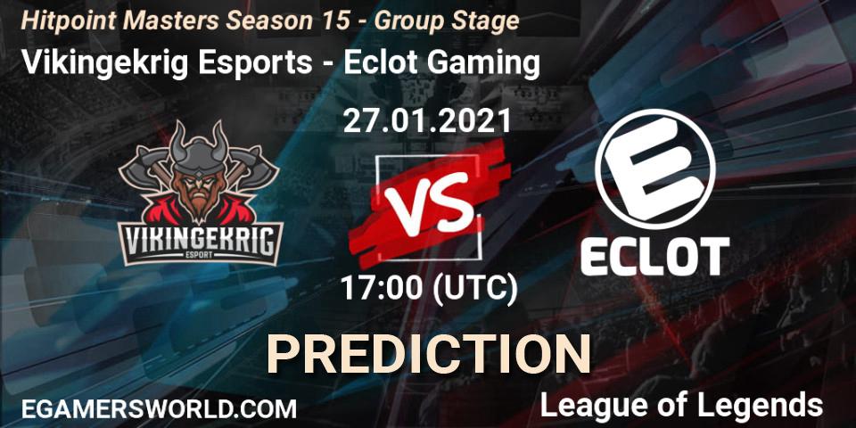 Pronóstico Vikingekrig Esports - Eclot Gaming. 27.01.2021 at 17:00, LoL, Hitpoint Masters Season 15 - Group Stage