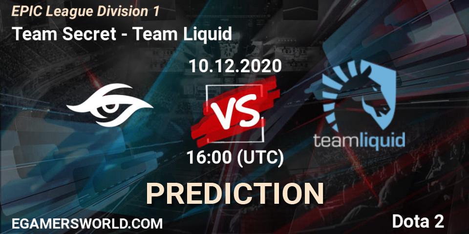Pronóstico Team Secret - Team Liquid. 10.12.2020 at 16:00, Dota 2, EPIC League Division 1