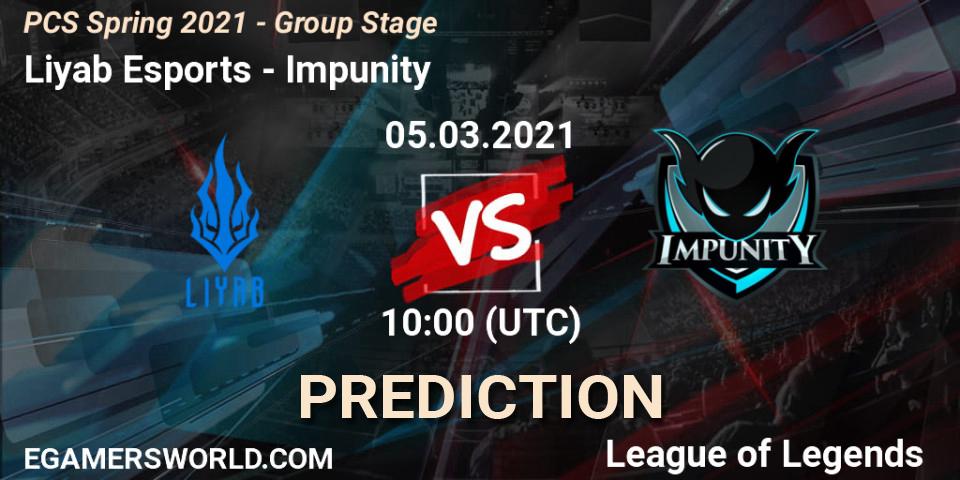 Pronóstico Liyab Esports - Impunity. 05.03.2021 at 12:00, LoL, PCS Spring 2021 - Group Stage