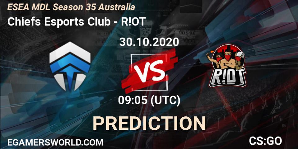 Pronóstico Chiefs Esports Club - R!OT. 30.10.2020 at 09:05, Counter-Strike (CS2), ESEA MDL Season 35 Australia