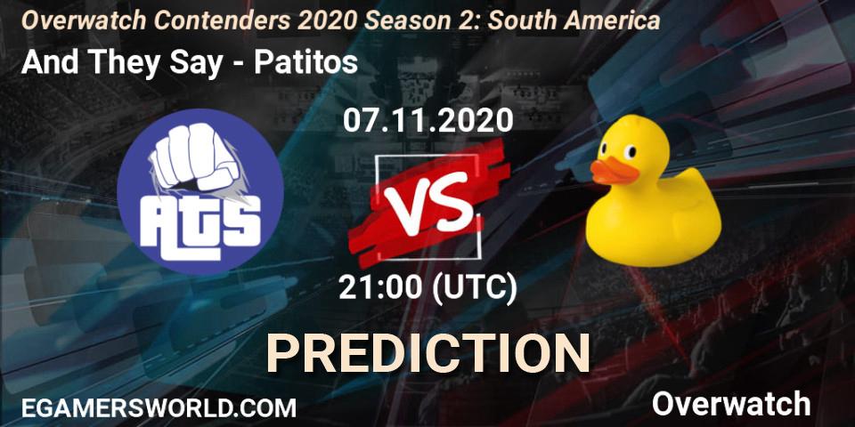 Pronóstico And They Say - Patitos. 08.11.2020 at 00:00, Overwatch, Overwatch Contenders 2020 Season 2: South America