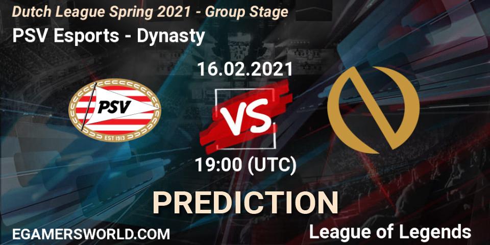 Pronóstico PSV Esports - Dynasty. 16.02.2021 at 19:00, LoL, Dutch League Spring 2021 - Group Stage