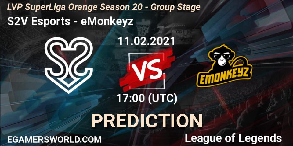Pronóstico S2V Esports - eMonkeyz. 11.02.2021 at 17:00, LoL, LVP SuperLiga Orange Season 20 - Group Stage