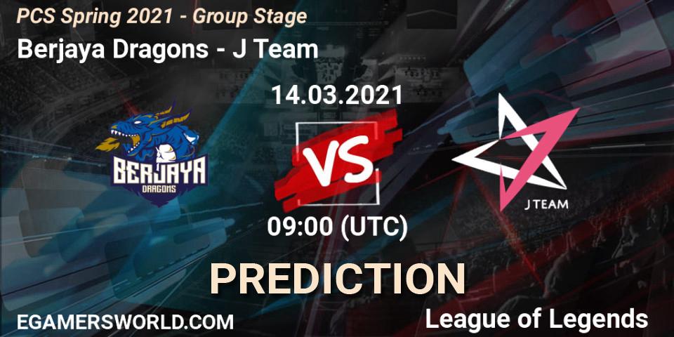 Pronóstico Berjaya Dragons - J Team. 14.03.2021 at 09:00, LoL, PCS Spring 2021 - Group Stage