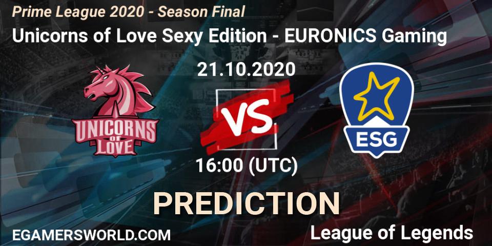 Pronóstico Unicorns of Love Sexy Edition - EURONICS Gaming. 21.10.20, LoL, Prime League 2020 - Season Final
