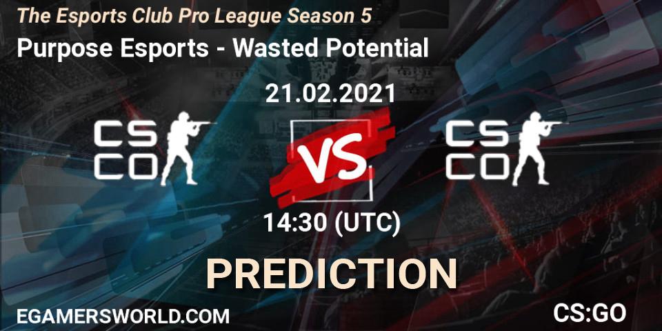 Pronóstico Purpose Esports - Wasted Potential. 21.02.2021 at 12:30, Counter-Strike (CS2), The Esports Club Pro League Season 5