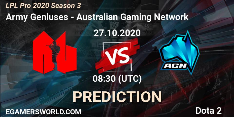 Pronóstico Army Geniuses - Australian Gaming Network. 27.10.20, Dota 2, LPL Pro 2020 Season 3