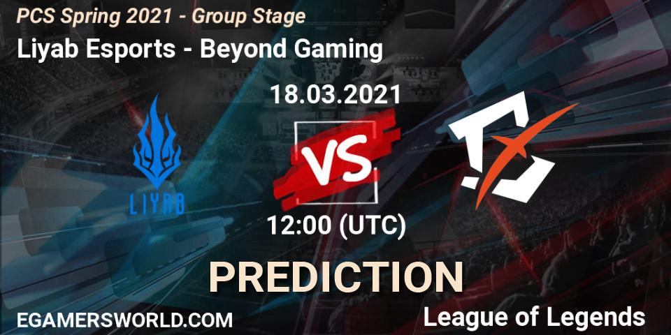 Pronóstico Liyab Esports - Beyond Gaming. 18.03.2021 at 13:30, LoL, PCS Spring 2021 - Group Stage